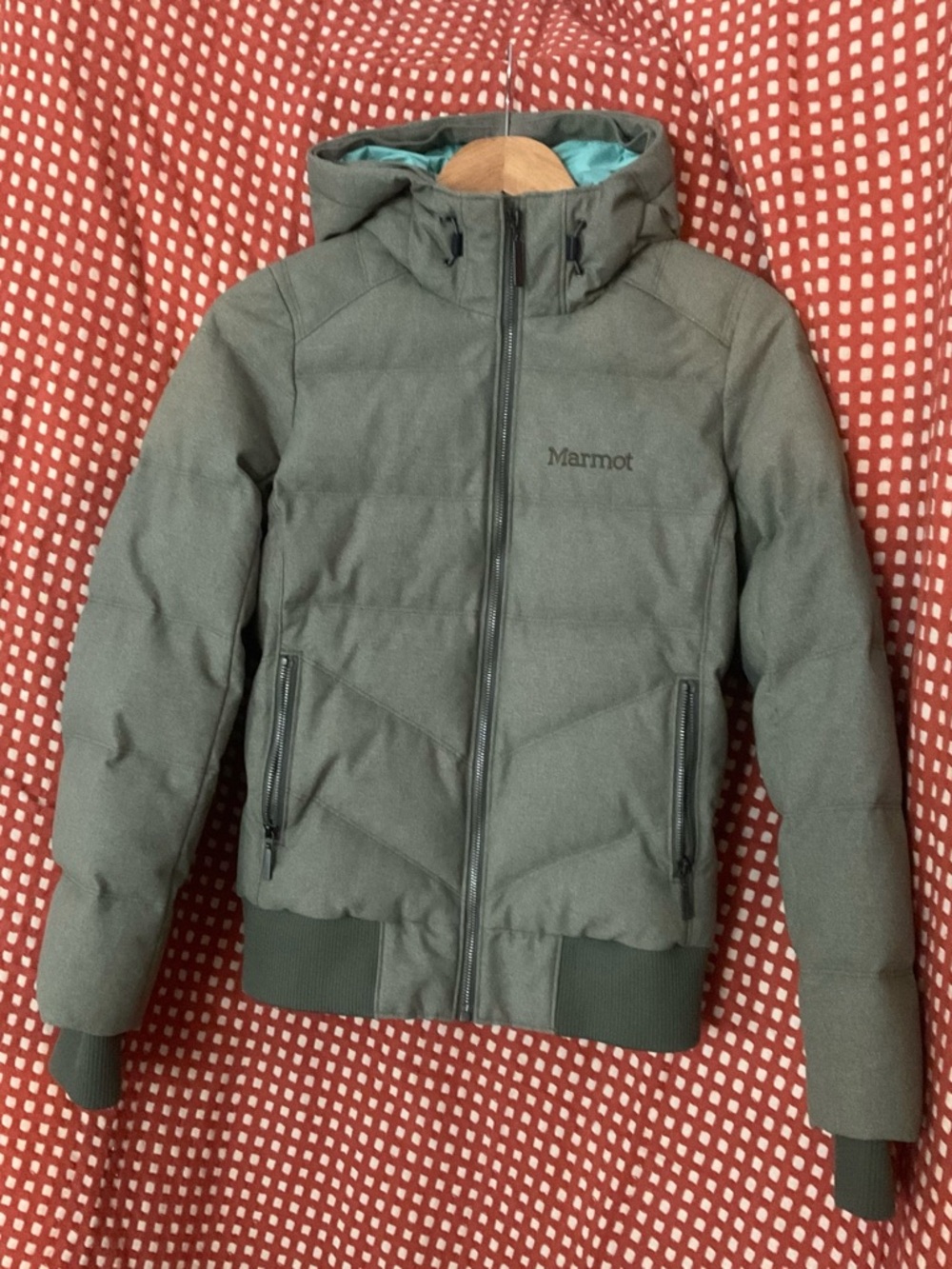 Marmot Olive Hooded Ski Jacket with Contrast Lining